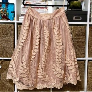 NWOT Eliza J Blush Skirt w/Embroidered Leaf Design